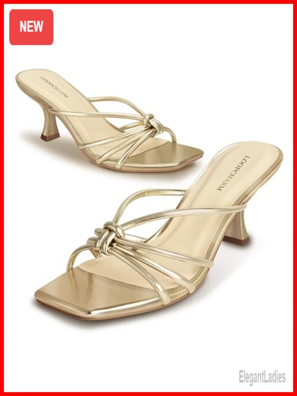 Strappy Square Open Toe Kitten Heels Sandals Knotted Design Slip On Mule